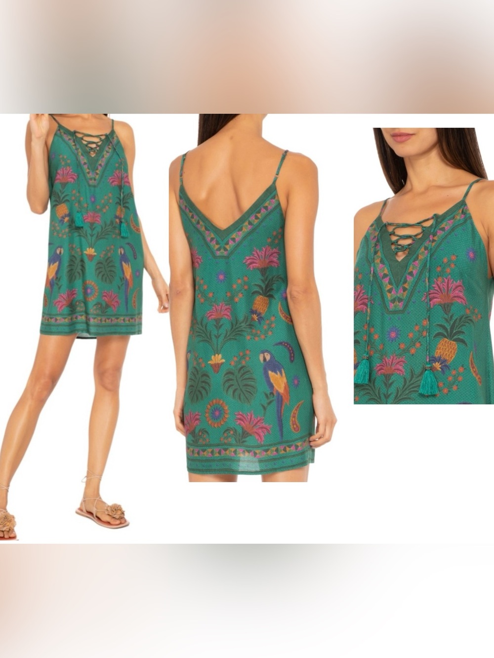 Farm Rio Anthropologie Tropical Tapestry Scarf Printed Mini Dress Green Small